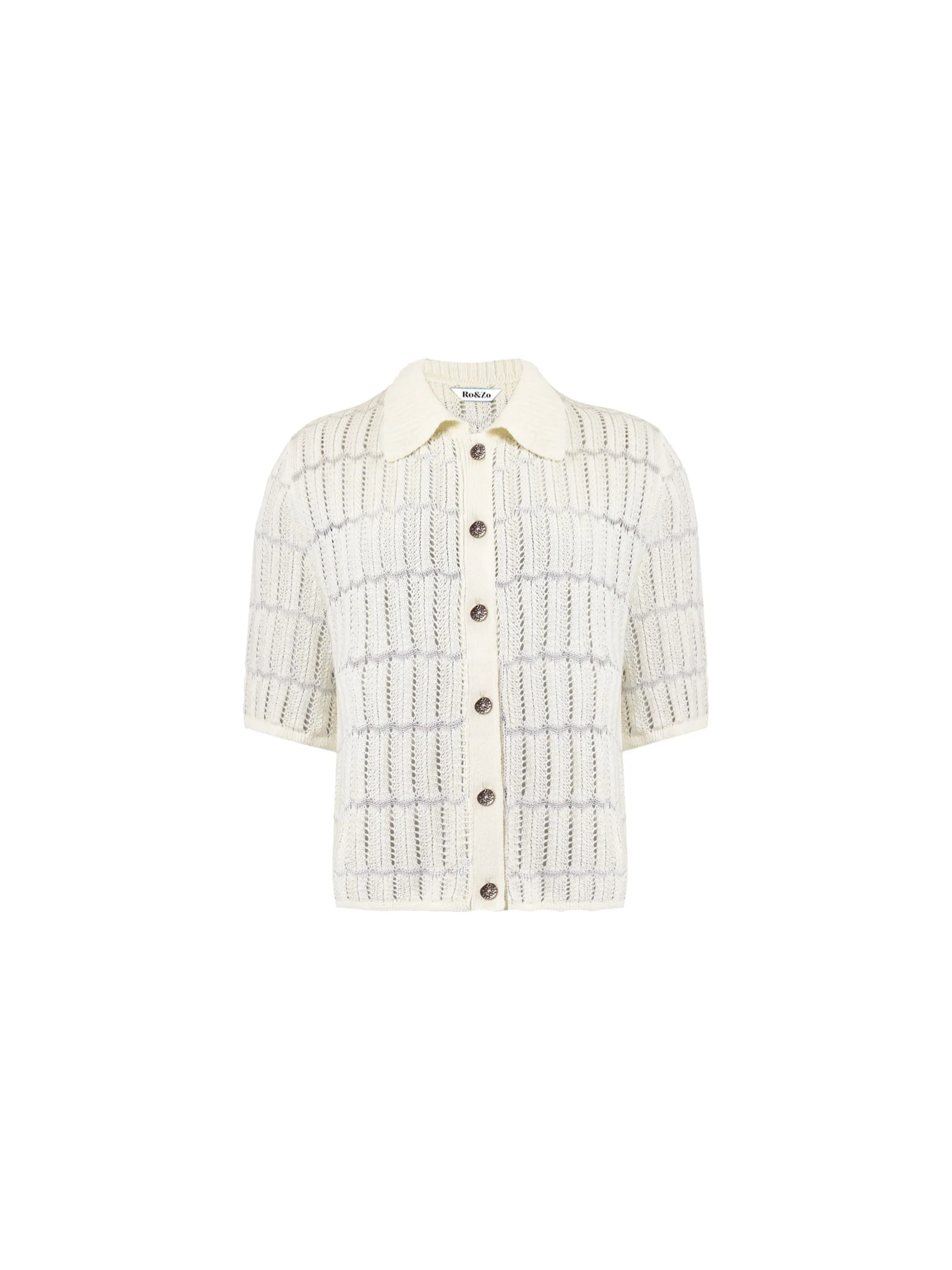 White Open Stitch Knit Collar Shirt