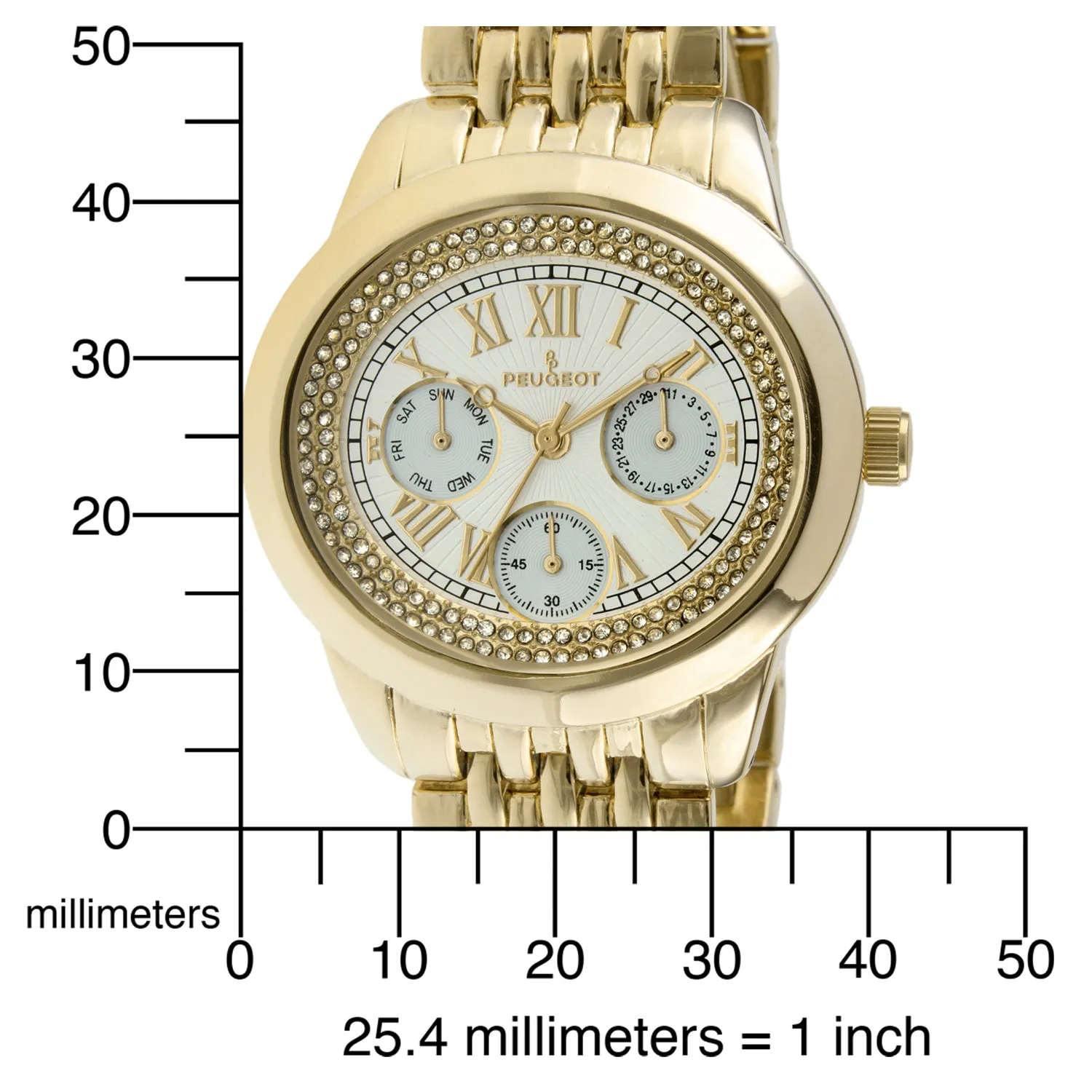 Women's Gold 40mm Multi-Function Watch with Crystal Bezel