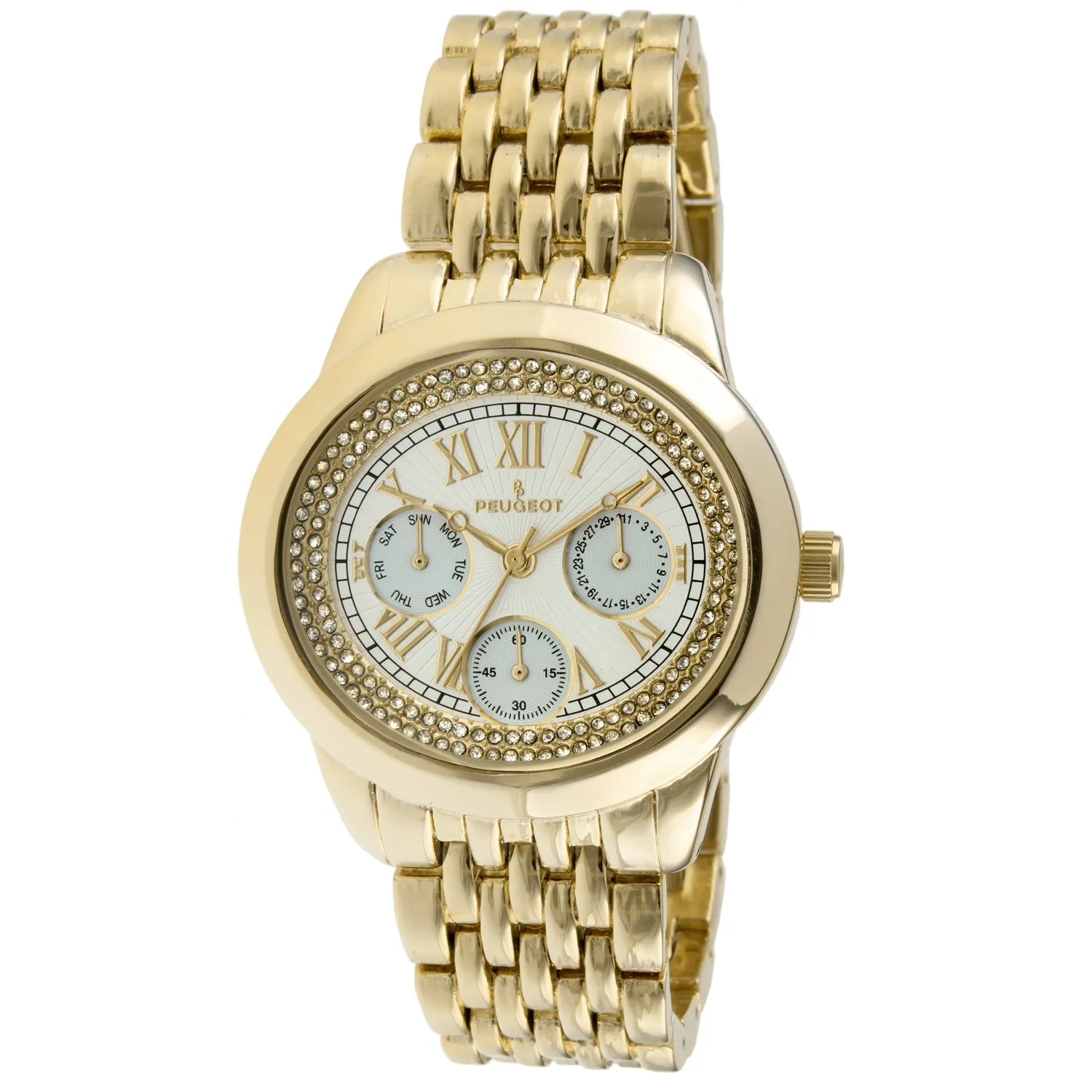 Women's Gold 40mm Multi-Function Watch with Crystal Bezel